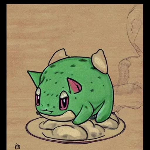 Image similar to Bulbasaur in ancient Japan, painting, old Japanese style