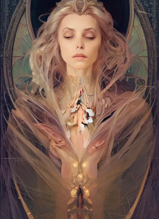 Prompt: symmetry!! sleeping beauty, machine parts embedded into face, intricate, elegant, highly detailed, digital painting, artstation, concept art, smooth, sharp focus, illustration, art by artgerm and greg rutkowski and alphonse mucha, 8 k