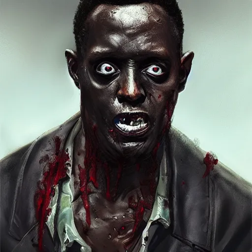 Image similar to a zombie Wesley Snipes, by WLOP, horror, wounds, bloody, dark fantasy, trending on artstation