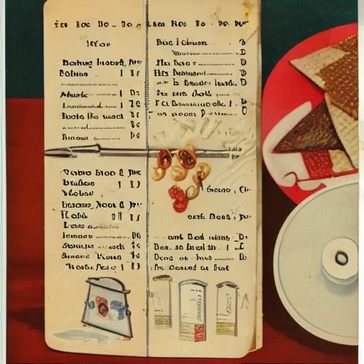 Prompt: 1940s recipe book cover with recipes for matzah