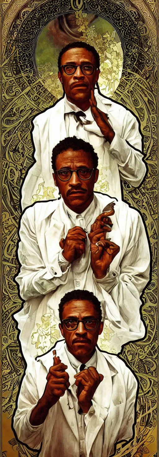 Image similar to gustavo fring as saint hyper realistic painting 1 9 0 0 s alphonso mucha