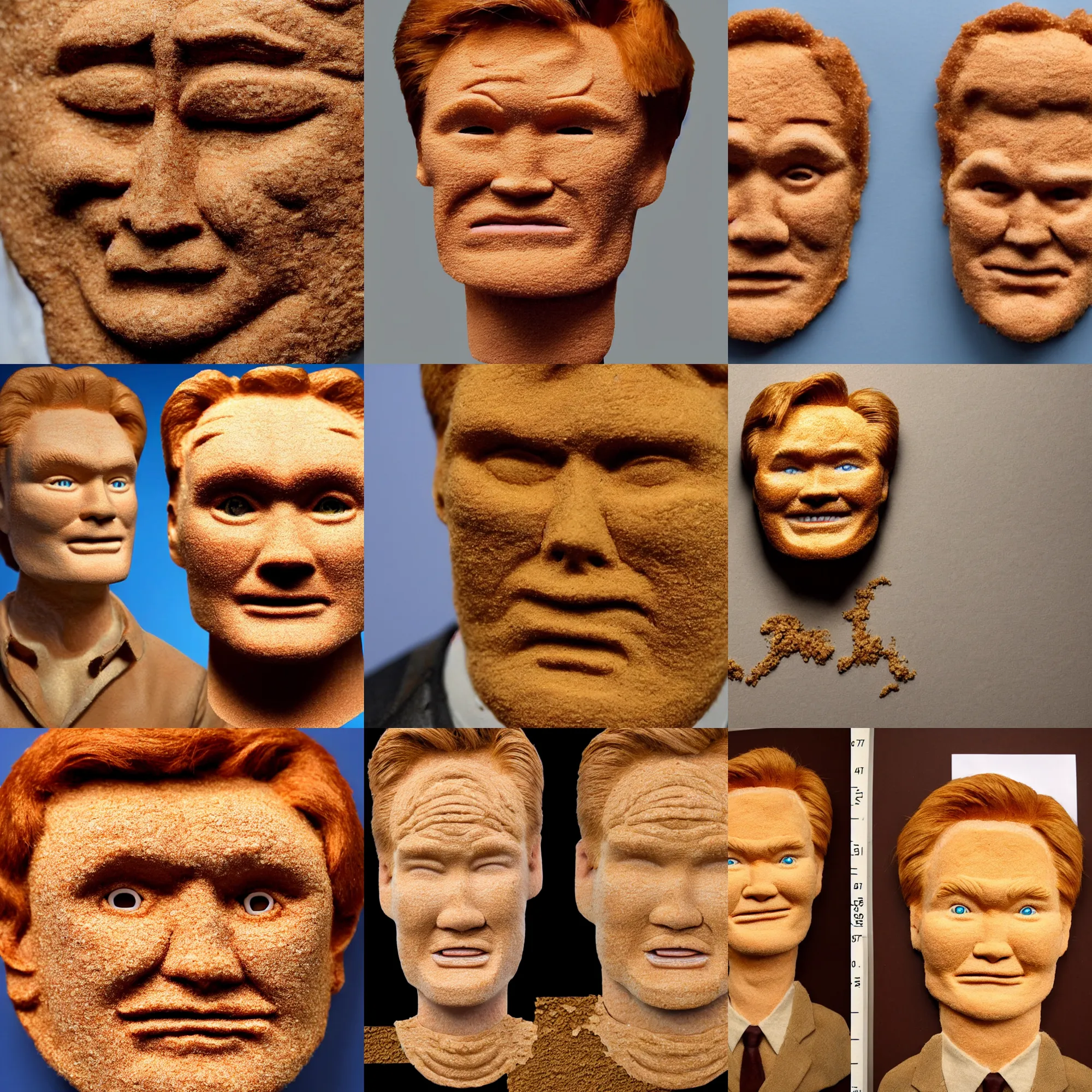 Prompt: face made of oat bran made of conan o'brien, body made of oat bran made of conan o'brien, high detail photo
