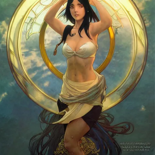 Image similar to highly detailed vfx portrait of nico robin, greg rutkowski, makoto shinkai, alphonse mucha, sharp focus, art by artgerm and greg rutkowski, backlit, harsh overhead sunlight, blue eyes, stanley kybric