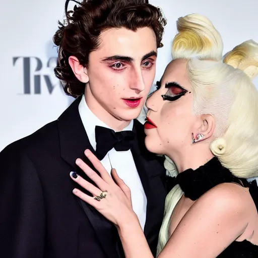 Prompt: timothee chalamet and lady gaga meet eachother photographed by pascal rostain, highly beautiful faces, highly detailed