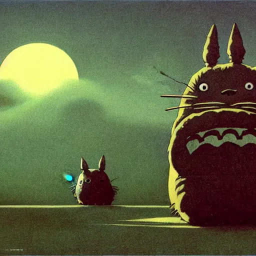 Prompt: Totoro, Studio Ghibli, Zdzisław Beksiński