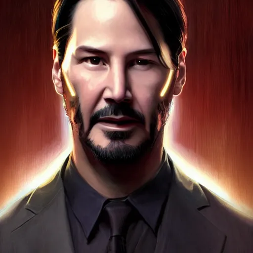 Image similar to Portrait of Keanu Reeves in the Ironman suit, elegant, digital painting, highly detailed, fantasy, artstation, concept art, smooth, sharp focus, illustration, art by artgerm and greg rutkowski and alphonse mucha