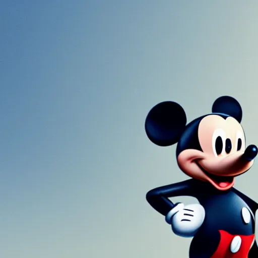 Image similar to Mickey Mouse as a human, photorealistic, film still, desolate