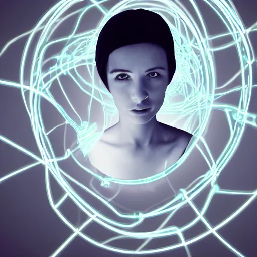 Image similar to cyberportrait of a woman, internet cables, ethernet, detailed