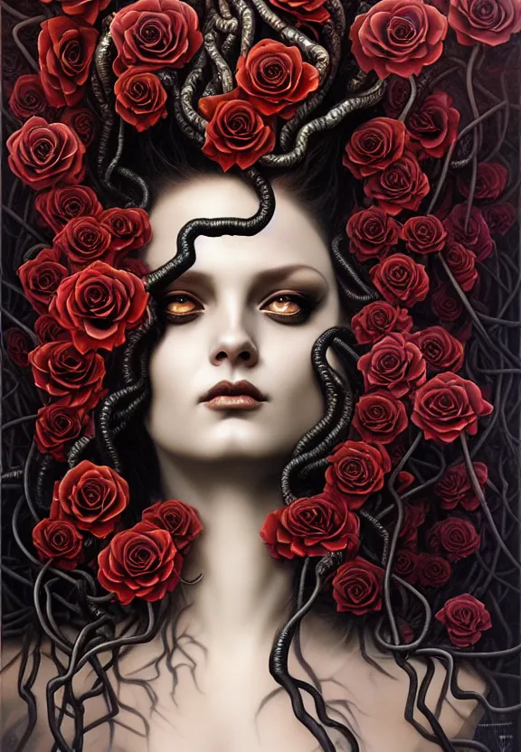Image similar to , medusa, symmetrical portrait, realistic, full body, black rose, rich detail, by wlop, karol bak photo - grade