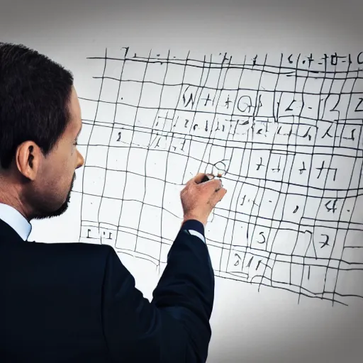 Prompt: an abstract visual of a man solving a complicated math problem