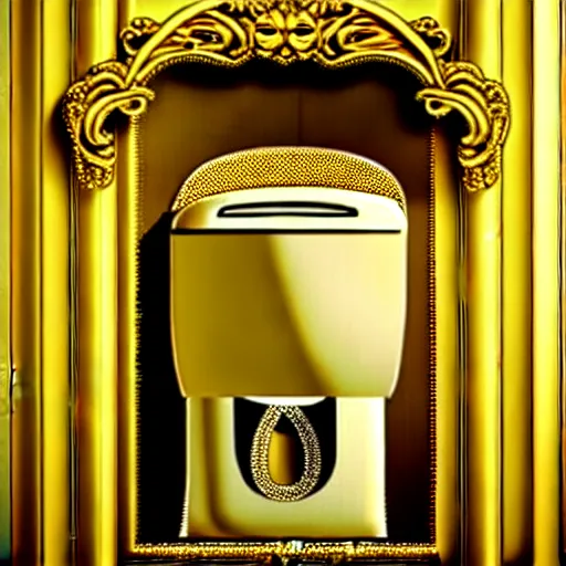 Image similar to a toilet made from solid gold. highly detailed, ornate, photorealistic