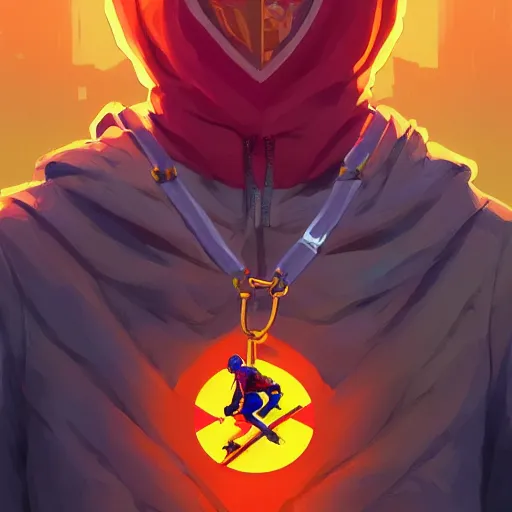 Image similar to Angel cherub ski mask orange hoodie, golden necklace fantasy art apex fortnite Video game icon, 2d game art gta5 cover , official fanart behance hd artstation by Jesper Ejsing, by RHADS, Makoto Shinkai and Lois van baarle, ilya kuvshinov, rossdraws