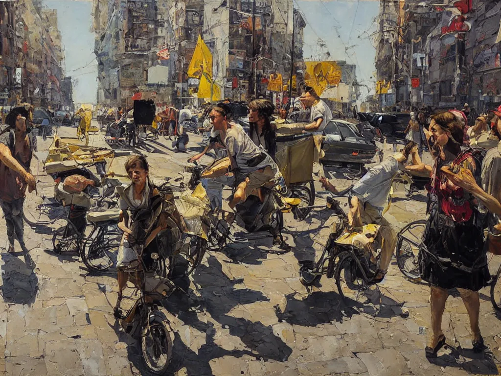 Image similar to street usa, heatwave, Denis sarazhin, oil on canvas