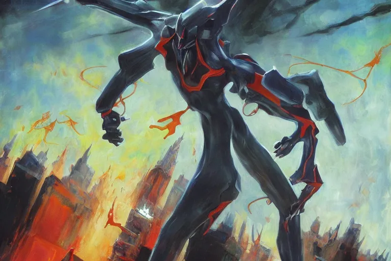 Prompt: evangelion berserk, painting by vance kovacs, justin sweet