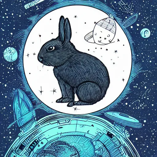 Image similar to A lost sci-fi rabbit, space rabbit, interstellar black hole, by James Jean And WLOPPRO