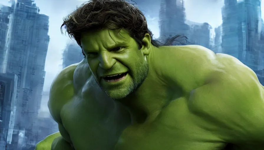 Prompt: Bradley Cooper is Hulk, hyperdetailed, artstation, cgsociety, 8k