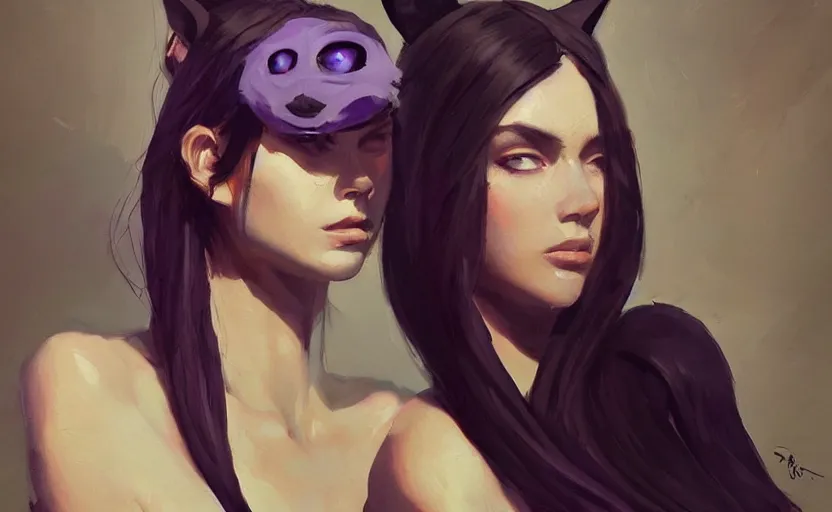Prompt: a painting of swervy trending on artstation in the style of greg rutkowski, beautiful, sensual, natural skin, woman with cat ears, purple - eyes
