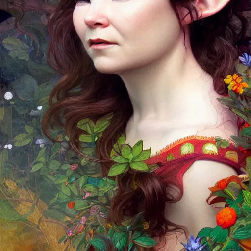 Image similar to portrait of bjork as dmt elf, 8 k highly detailed, sharp focus, illustration, art by artgerm, mucha, bouguereau