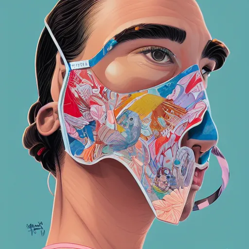 Image similar to portrait of people with sanitary mask, Tristan Eaton, artgerm, Victo Ngai, RHADS, ross draws