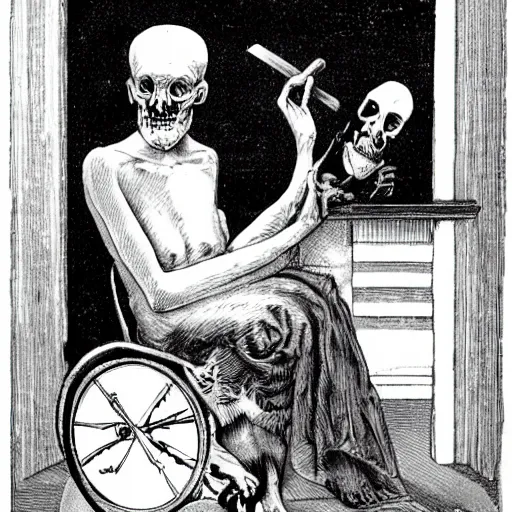 Image similar to The Freudian Thanatos warmly greets you and welcomes you to the rest of your life, high quality book illustration, depressive