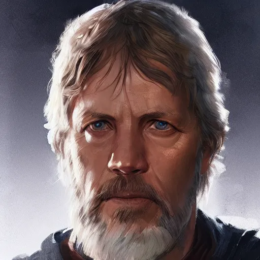 Image similar to portrait of a man by Greg Rutkowski, old jedi Master Luke Skywalker from Star Wars Expanded Universe, he is about 60 years old, highly detailed portrait, digital painting, artstation, concept art, smooth, sharp foccus ilustration, Artstation HQ