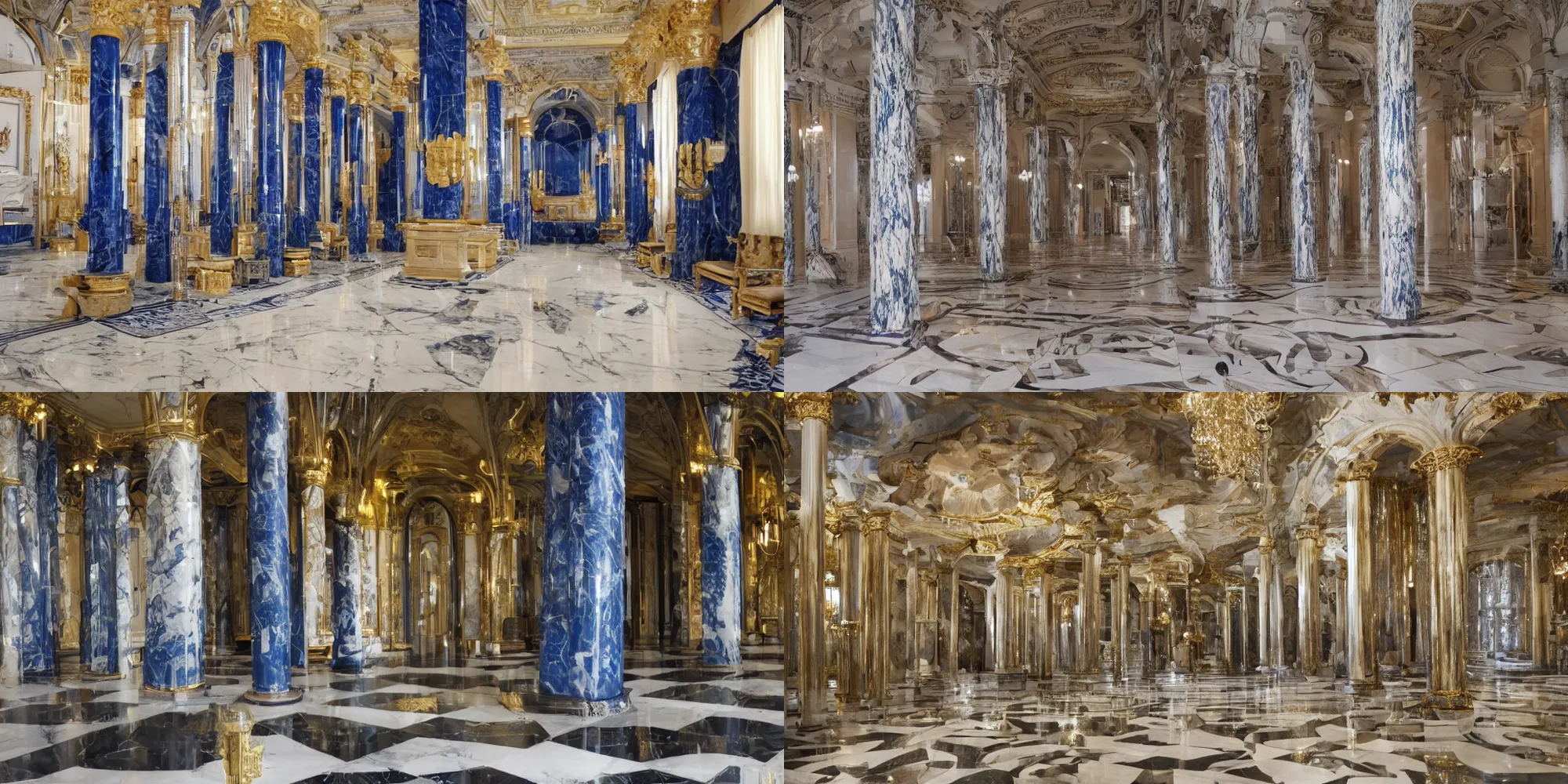 Image similar to Marble room with cobalt and gold pillars