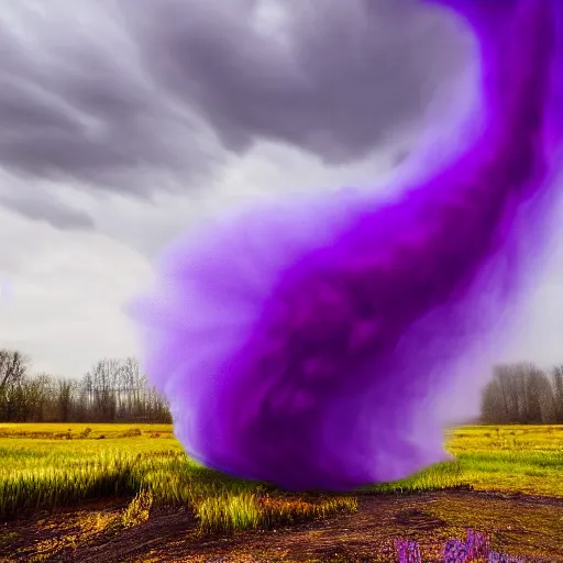 Image similar to A photograph of two extremely beautiful amazing purple tornados, award winning, UHD, 4K wallpaper