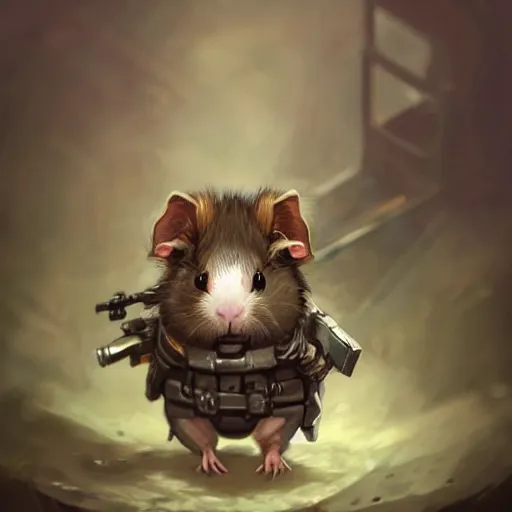 Prompt: cute little anthropomorphic Guinea Pig wearing Metal Gear outfit, ultra wide lens shot , tiny, small, short, cute and adorable, pretty, beautiful, DnD character art portrait, matte fantasy painting, DeviantArt Artstation, by Jason Felix by Steve Argyle by Tyler Jacobson by Peter Mohrbacher, cinematic lighting