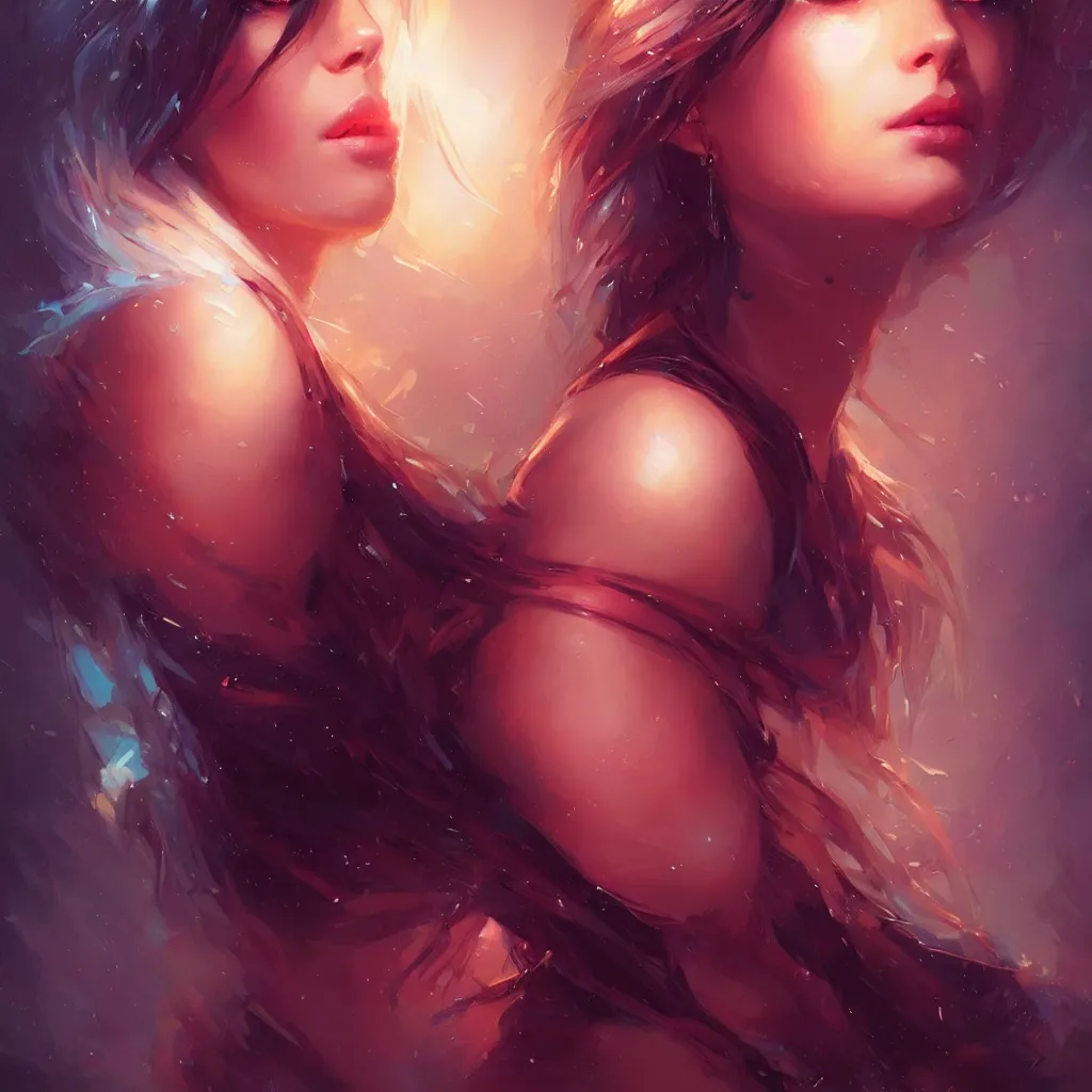 Image similar to beautiful girl portrait by greg rutkowski and charlie bowater, vivid, artgerm, aesthetic, fine details, colorful swirls, gaudy colors, luminescent, organic matte painting, realistic eyes, masterpiece, busy background, bokeh, depth of field