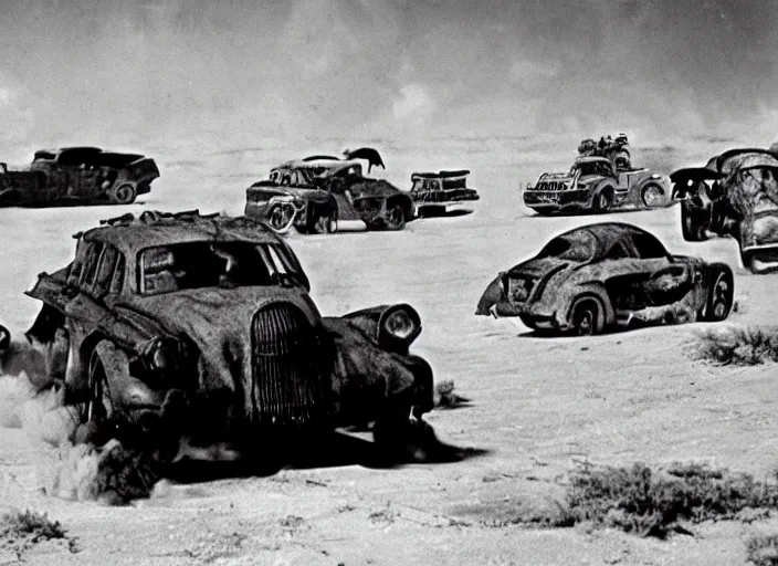 Prompt: scene from the 1949 science fiction film Mad Max