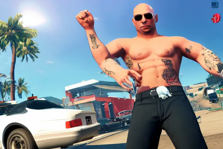 Image similar to pitbull mr. worldwide in a ps 3 game, gtav, y 2 k cybercore,