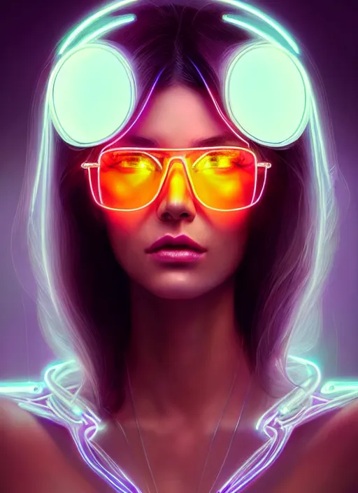 Prompt: portrait of female humanoid in transparent eyewear, intricate, elegant, cyber neon lights, highly detailed, digital photography, artstation, glamor pose, concept art, smooth, sharp focus, art by artgerm and greg rutkowski