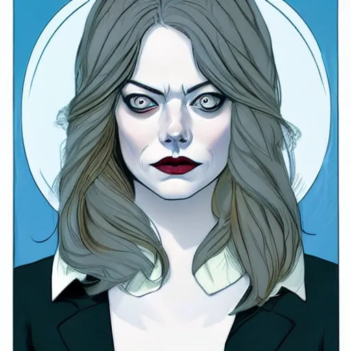 Prompt: Emma Stone vampire:: in the style of Joshua Middleton comic art:: symmetrical face symmetrical eyes