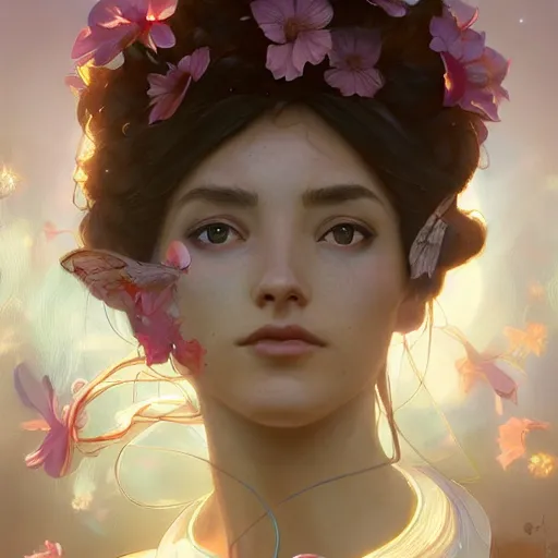 Image similar to Flower in the cosmos, highly detailed, digital painting, artstation, concept art, smooth, sharp focus, illustration, Unreal Engine 5, 8K, art by artgerm and greg rutkowski and alphonse mucha