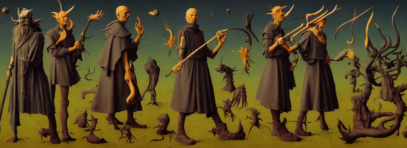 Prompt: full - body surreal d & d rpg character concept art anatomy, action pose, very coherent and colorful high contrast masterpiece by norman rockwell franz sedlacek hieronymus bosch dean ellis simon stalenhag rene magritte gediminas pranckevicius, dark shadows, sunny day, hard lighting, reference sheet white background