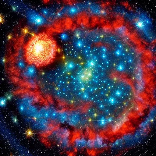 Image similar to the universal big bang, hyper detailed photo of a huge galactic explosion in all directions for infinity