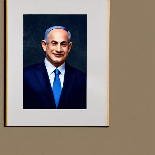 Prompt: award winning studio portrait of benjamin netanyahu with warm and loving eyes