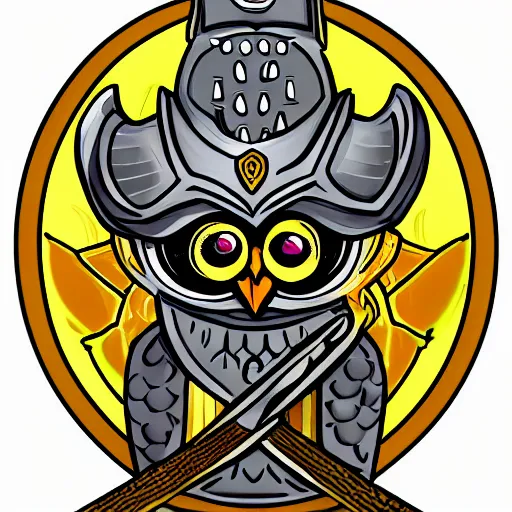 Prompt: A highly detailed, cute anthropomorphic owl wearing a horned viking helmet and shield. Commission by Juliano.