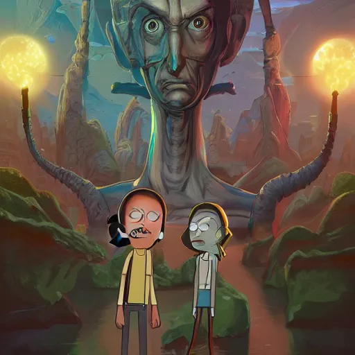 Image similar to a portrait of rick and morty as a wizards, upper half portrait, urban motifs, intricate, elegant, highly detailed, digital painting, trending on artstation, concept art, smooth sharp focus, illustration, art by artgerm and greg rutkowski