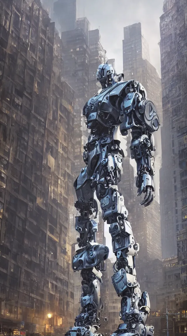 Image similar to hyperrealistic giant toy robot in city, stunning, realistic, highly detailed attributes and atmosphere, dim volumetric cinematic lighting, 8 k octane extremely hyper - detailed render, post - processing, masterpiece,