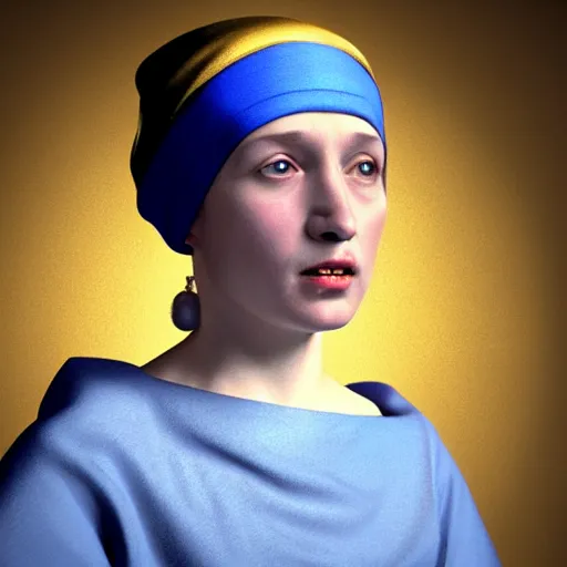 Prompt: Hitler as the Girl with a Pearl Earring Painting by Johannes Vermeer, octane render, ethereal lighting, smooth, sharp focus