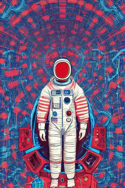 Prompt: symmetrical! James Jean artwork, astronaut in space, colourful