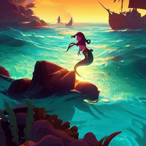 Image similar to painting mermaid treasure on sea of thieves game avatar hero smooth face median photoshop filter cutout vector, behance hd by jesper ejsing, by rhads, makoto shinkai and lois van baarle, ilya kuvshinov, rossdraws global illumination