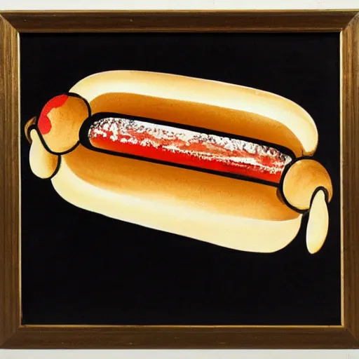 Image similar to high quality vintage brush painting of hot dog and coke by sakano ue no tamura maro