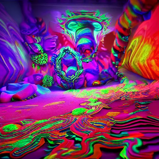 Image similar to a psychedelic 3 d octane render of a dmt trip, hyperrealistic, 8 k, photorealism, unreal engine