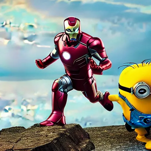 Image similar to “minion iron man, UHD, hyperrealistic render”