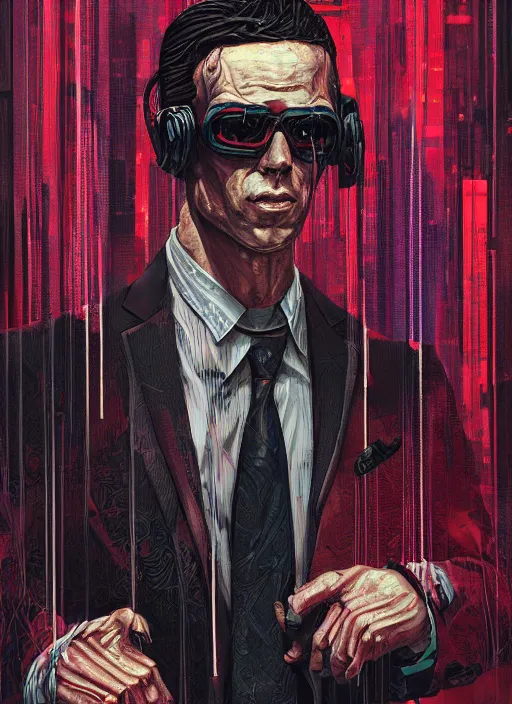 Image similar to a painting of a goat wearing a suit and tie, cyberpunk art by Jeffrey Smith, behance contest winner, digital art, artstation hq, darksynth, digital illustration