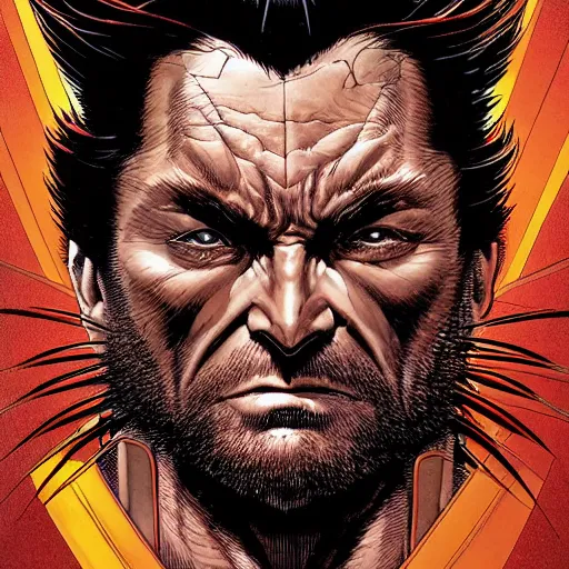 Image similar to portrait of wolverine from xmen, symmetrical, by yoichi hatakenaka, masamune shirow, josan gonzales and dan mumford, deayami kojima, takato yamamoto, barclay shaw, karol bak, yukito kishiro