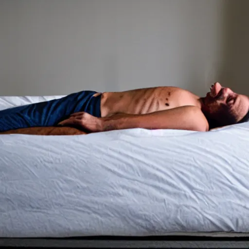 Image similar to man melting into his bed