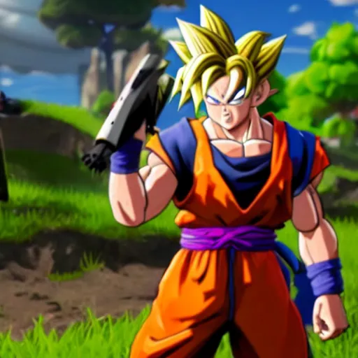 Image similar to still of goku from fortnite